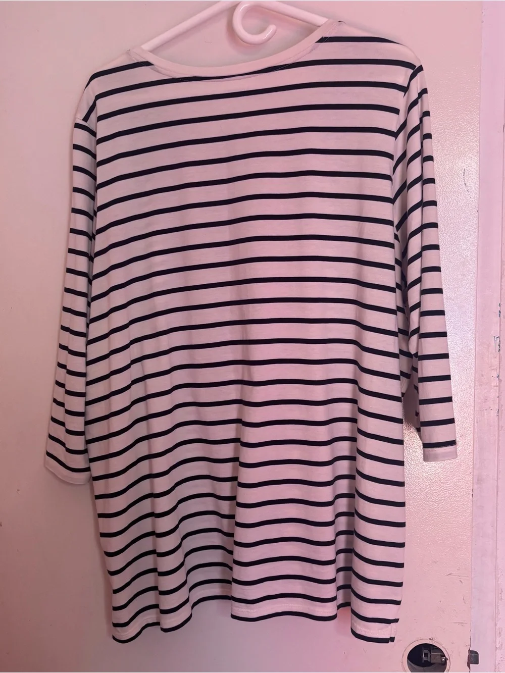 Lands' End Navy & White Striped Long Sleeve Boatneck Tee